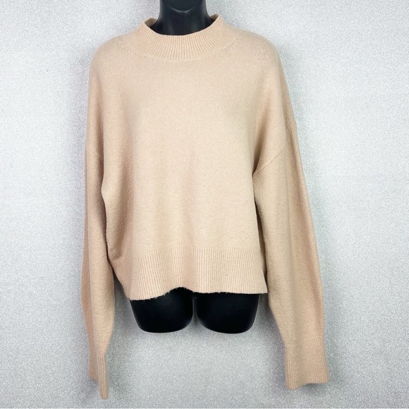 & Other Stories Mock Neck Sweater Cropped Hem Straight Box Bodice Large Caramel - Picture 2 of 14